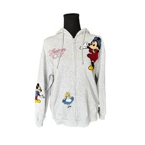 Disney 100 Zip Hoodie Small Mickey Minnie Alice Bambi Embroidered Graphic Y2K